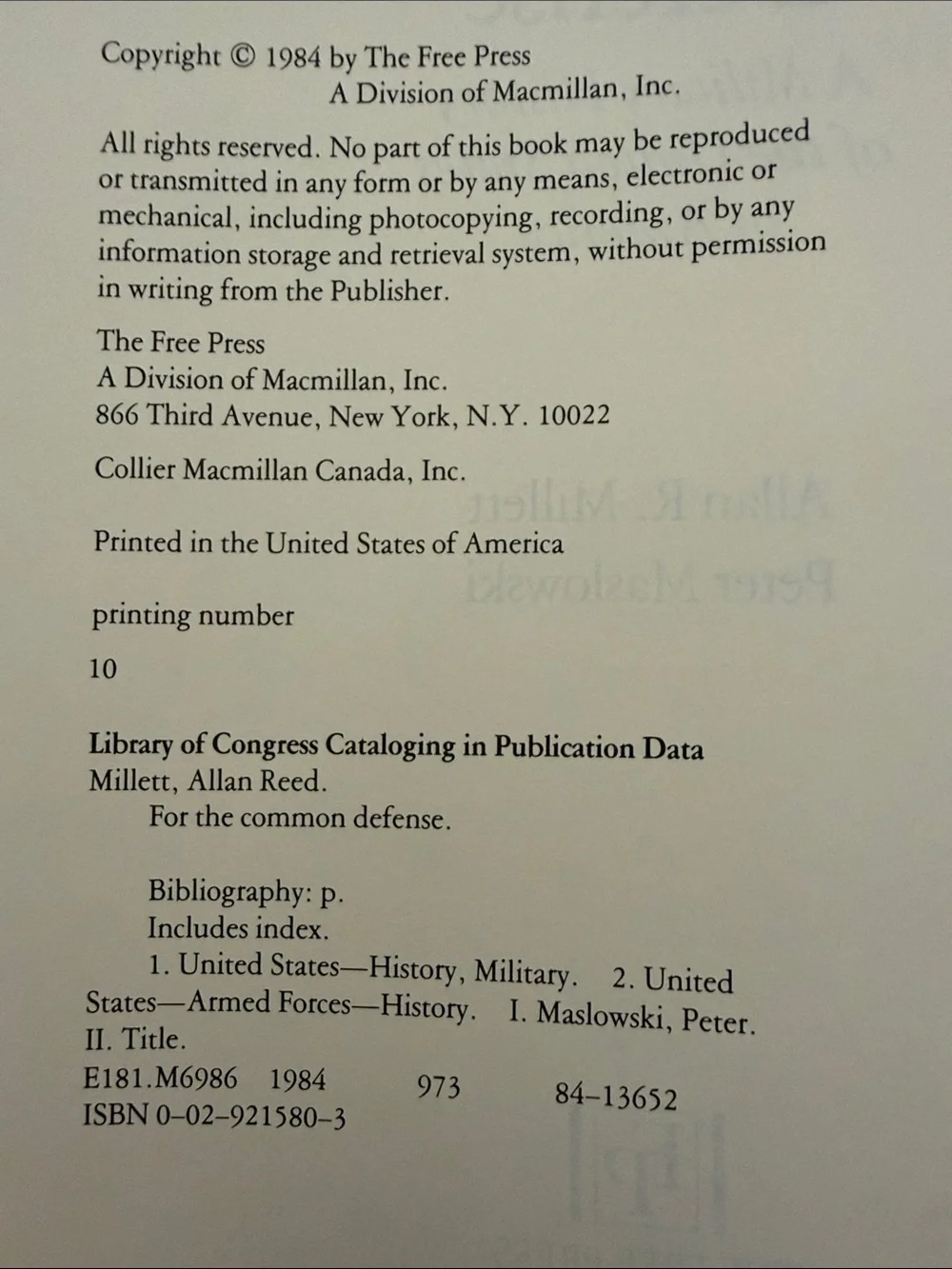For the Common Defense - A Military History of the United States - Hardcover